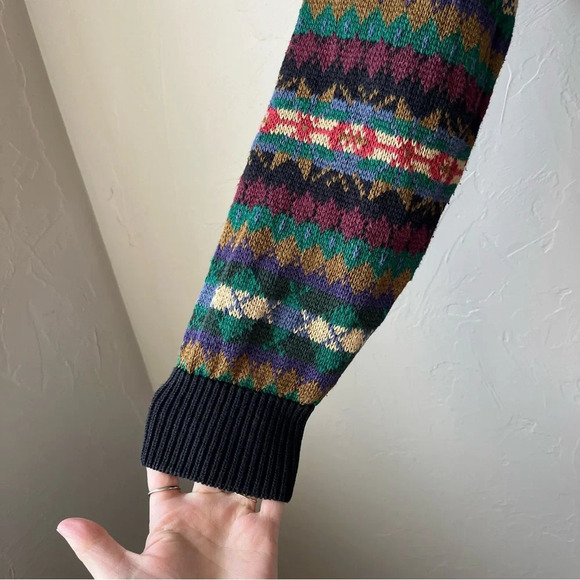 Mens vtg Sweater fair isle Henley collar 90s preppy cottage goblin retro plaid - Picture 4 of 10